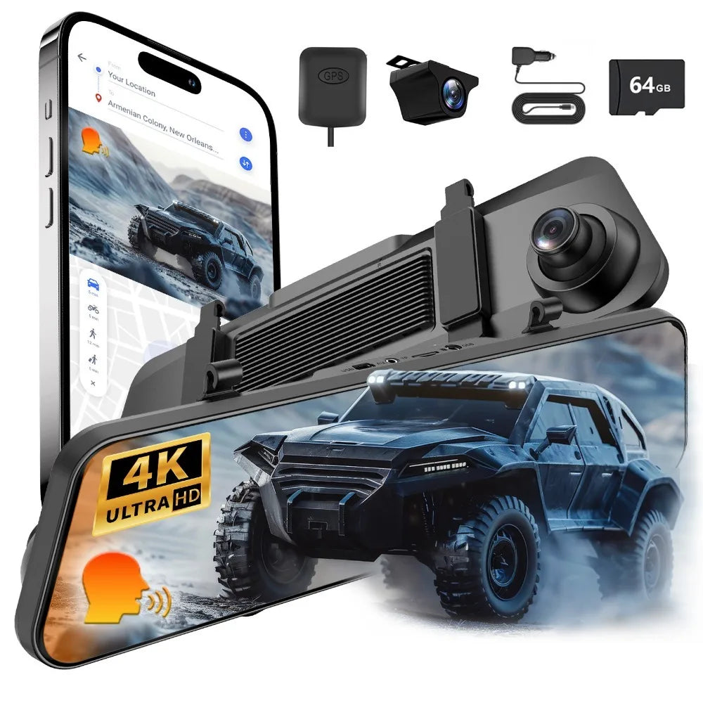 Asnrc 4K Dash Cam 12 Inch ADAS Car DVR with External GPS Support WDR Night Vision G-Sensor Loop Recording Parking